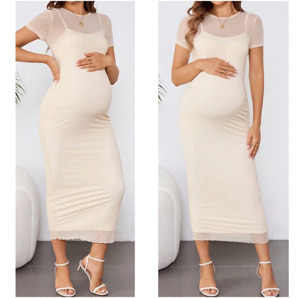 Maternity Cami Tank Short Sleeve Minimalist Midi Dress